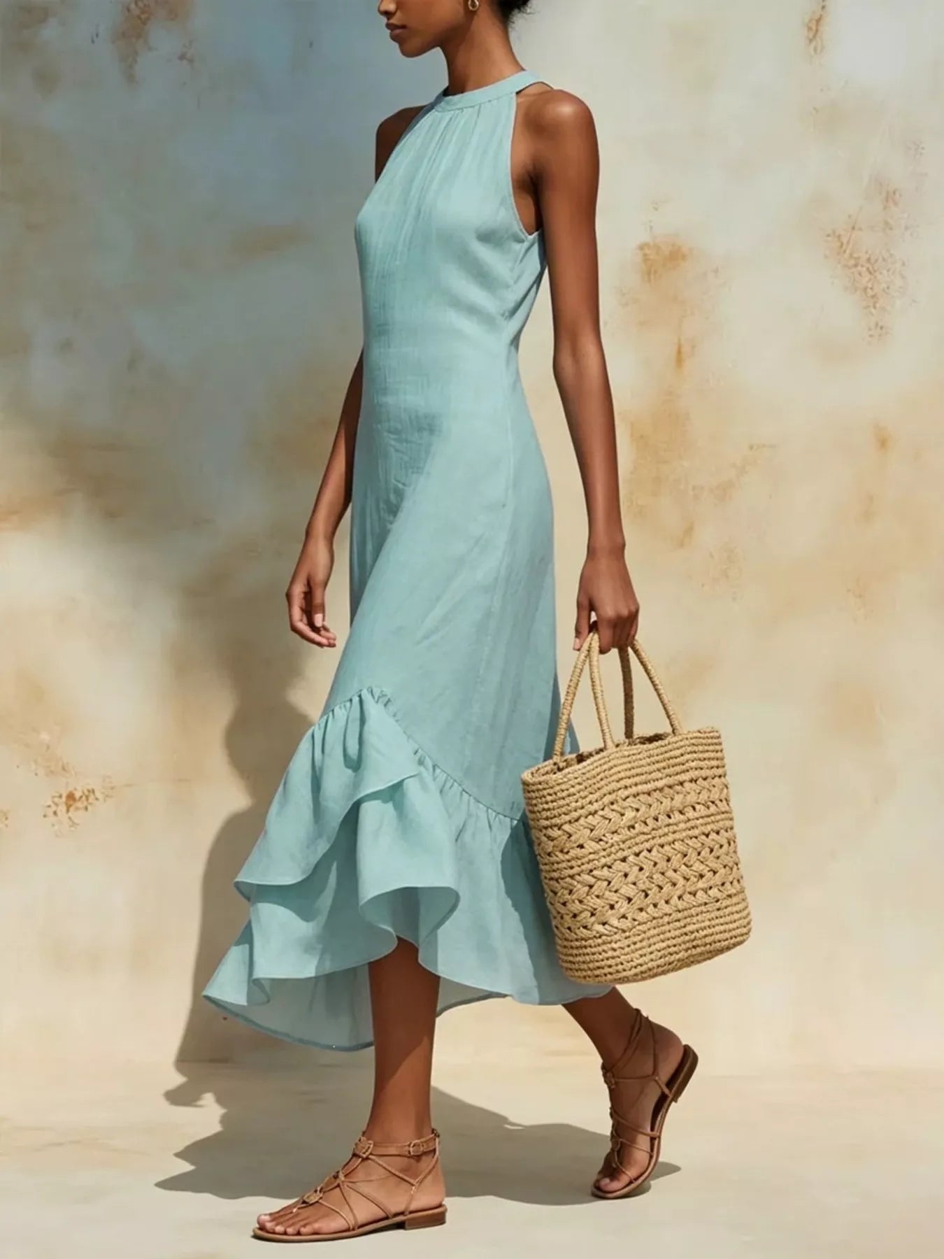 Women's Full Size Ruffle Hem Sleeveless Midi Dress Plus Size — Chic and Unique AU