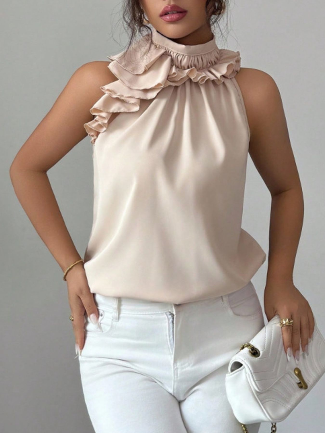 Ruffle High Neck Sleeveless Top — women's top Australia
