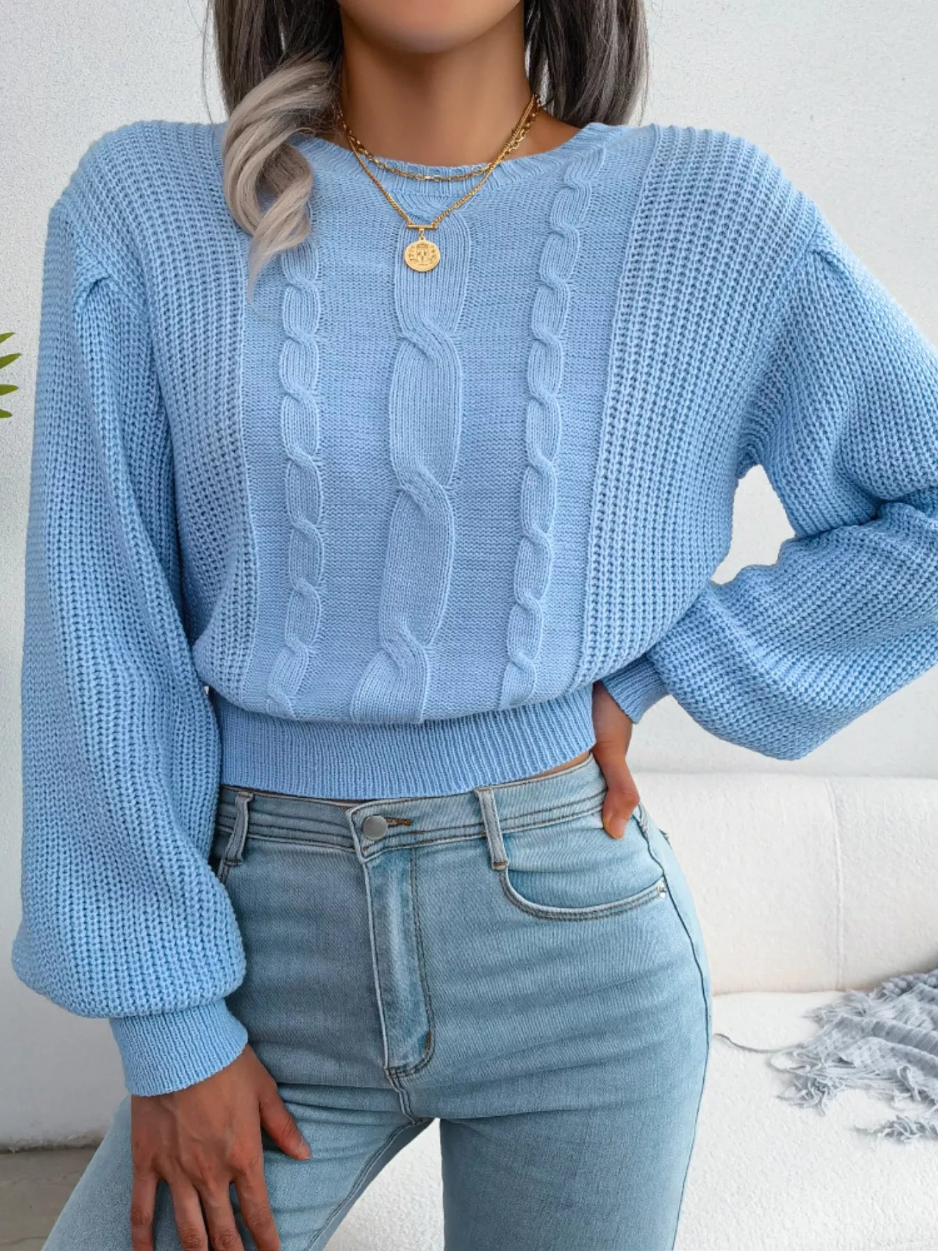 Women's Cable Knit Round Neck Cropped Sweater — women's cropped sweater Australia