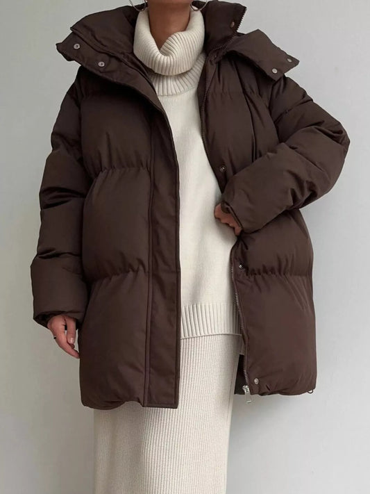 Mid-Length Thickened Hooded Winter Coat with Belted — women's coat Australia