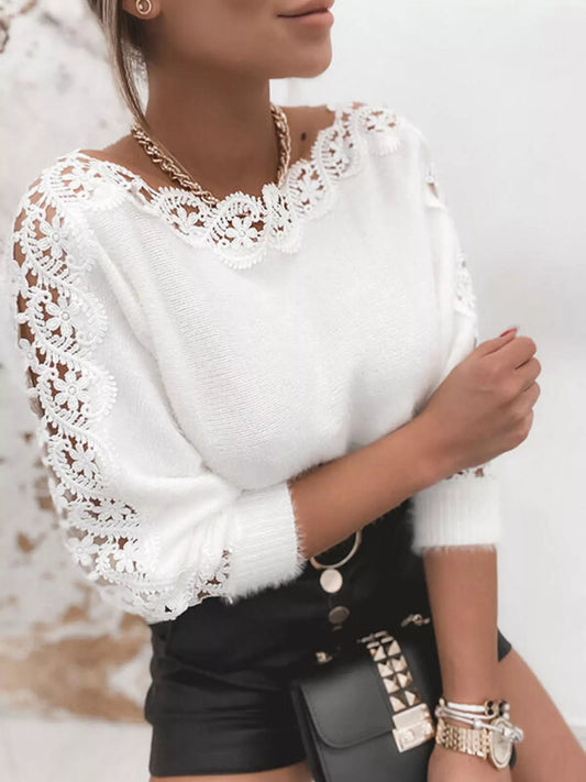 Women's Lace Trim Round Neck Sweater — women's knit sweater Australia