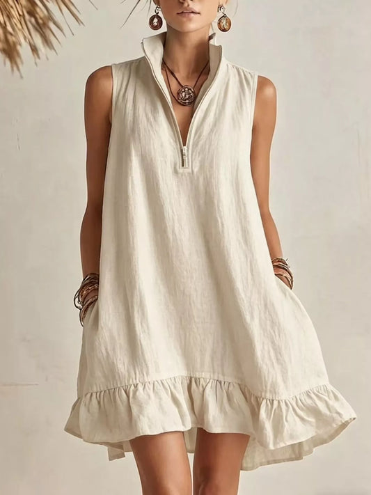 Sleeveless Zipper-Neck Ruffle Hem Mini Dress — women's mini dress Australia