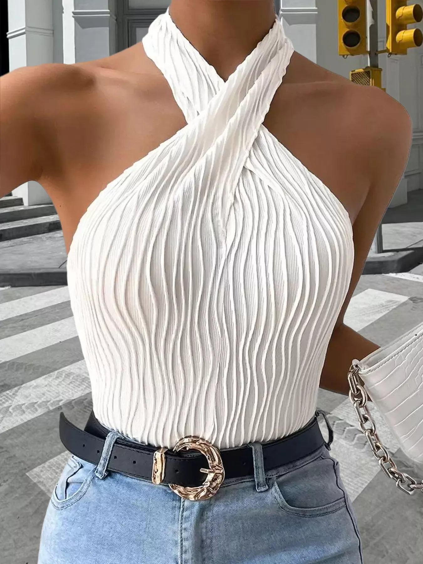 Textured Halter Neck Tank — women's tank top Australia