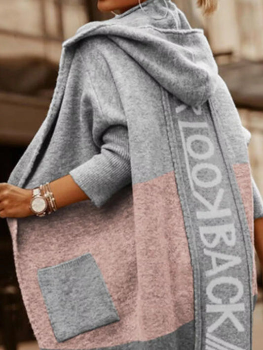 Women's Plus Size Hooded Color Block Open Front Cardigan — women's knit cardigan Australia