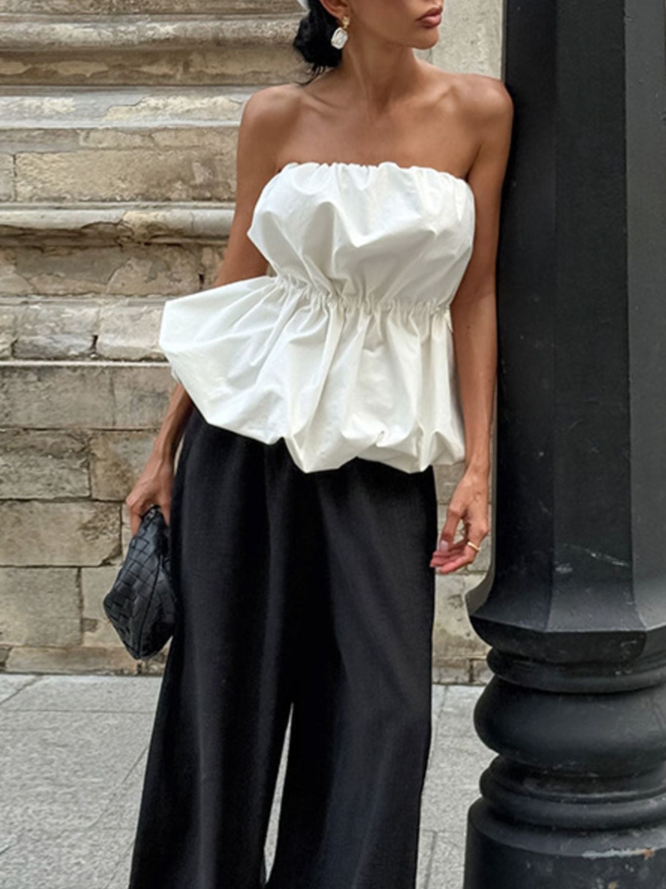 Ruched Bubble Hem Tube Top — women's top Australia