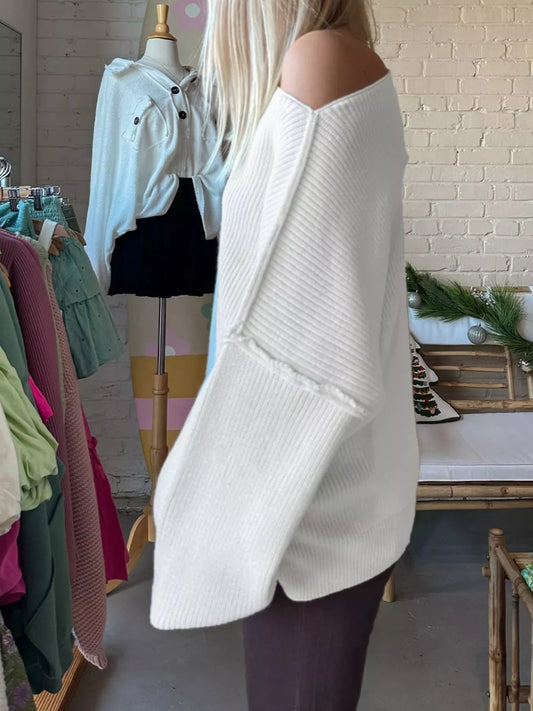 Women's One Shoulder Ribbed Knit Sweater — women's knit sweater Australia