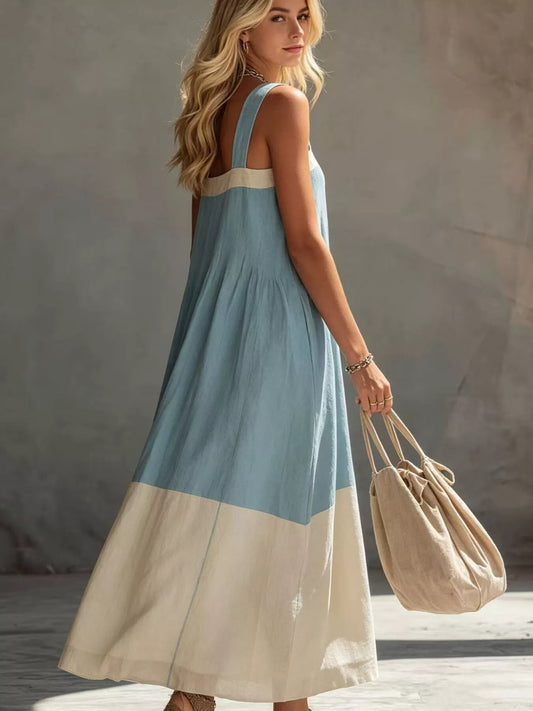 Color-Block Sleeveless Linen-Blend Midi Dress — women's midi dress Australia