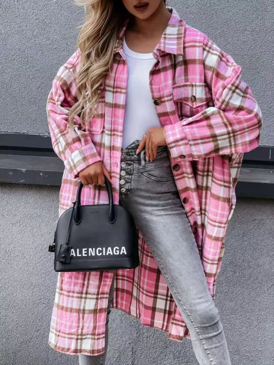 Plaid Button Up Longline Shacket — women's jacket Australia