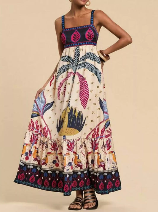 Printed Square Neck Maxi Dress — women's casual dress Australia