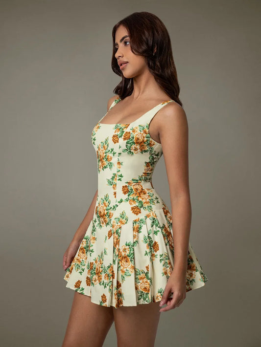 Women's Floral Sleeveless Mini Pleated Dress — Chic and Unique AU