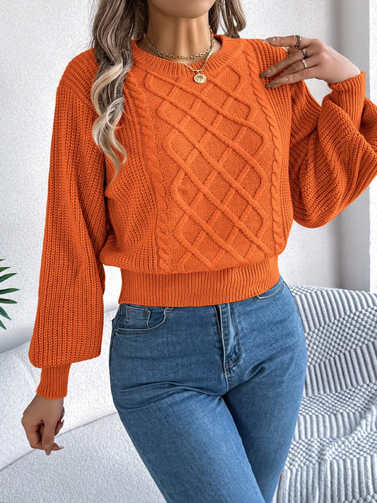 Cable Knit Diamond Pattern Long Sleeve Sweater — women's knit sweater Australia
