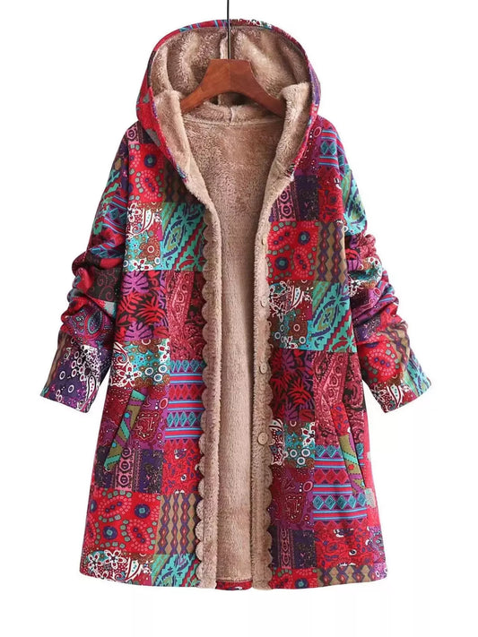 Bohemian Patchwork Fleece Lined Hooded Outerwear — women's outerwear Australia