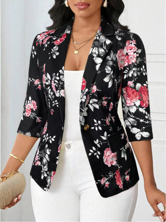 Floral Print One Button Casual Blazer — women's blazer Australia