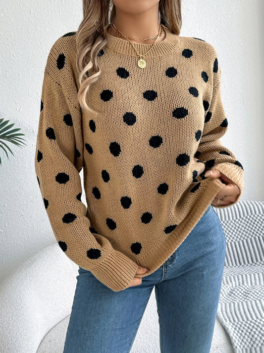 Women's Polka Dot Round Neck Sweater — women's knit sweater Australia
