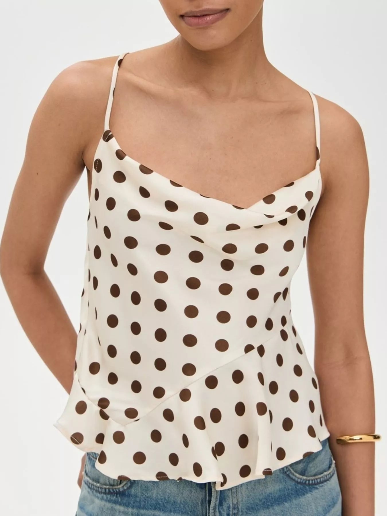 Polka Dot Cowl Neck Cami with Back Tie — women's cami Australia