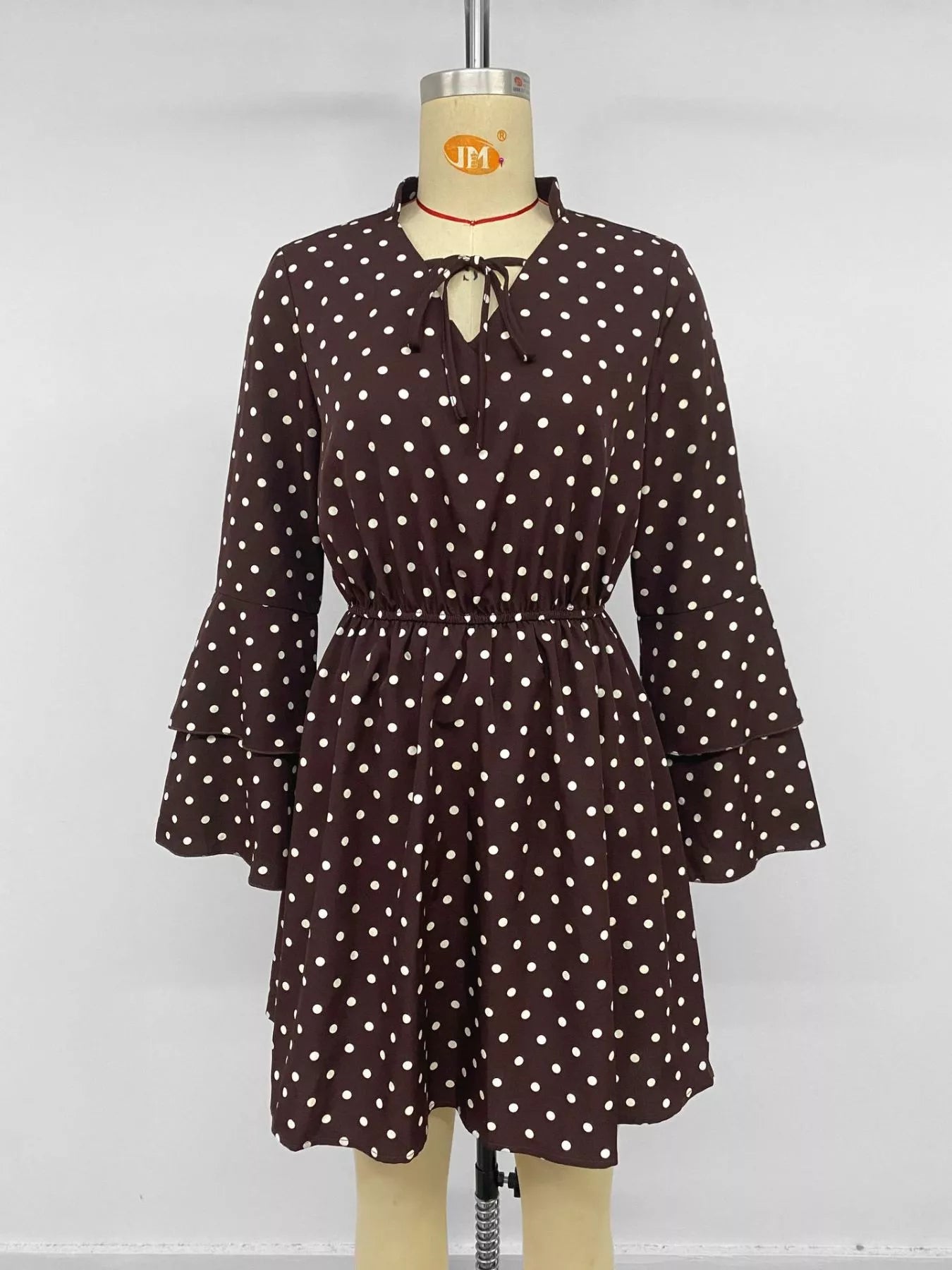 Women's Polka Dot Flare Sleeve Tie Neck Dress — Chic and Unique AU