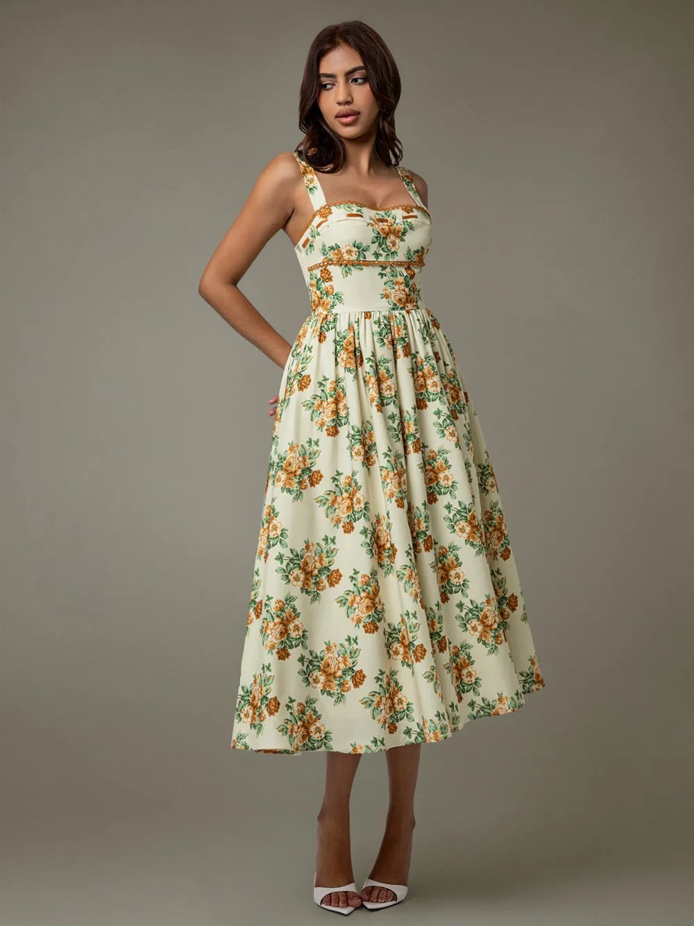 Women's Lace Trim Floral Sleeveless Midi Dress — Chic and Unique AU
