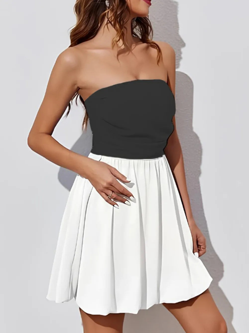Women's Ruched Two-Tone Tube Mini Dress — Chic and Unique AU