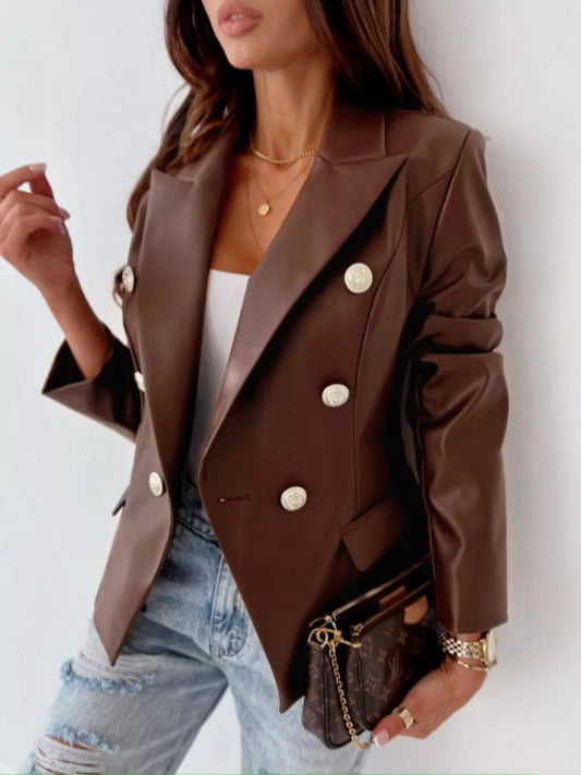 Lapel Collar Leather Blazer — women's blazer Australia