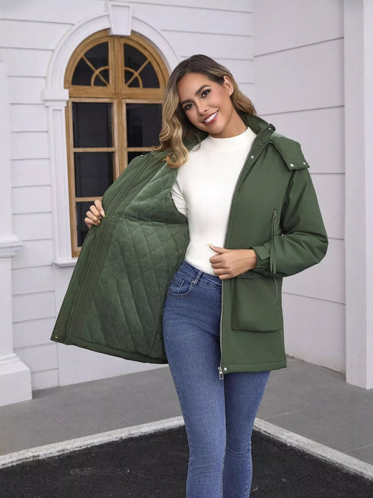 Full Size Zip Up Hooded Parka Outerwear Plus Size — women's outerwear Australia