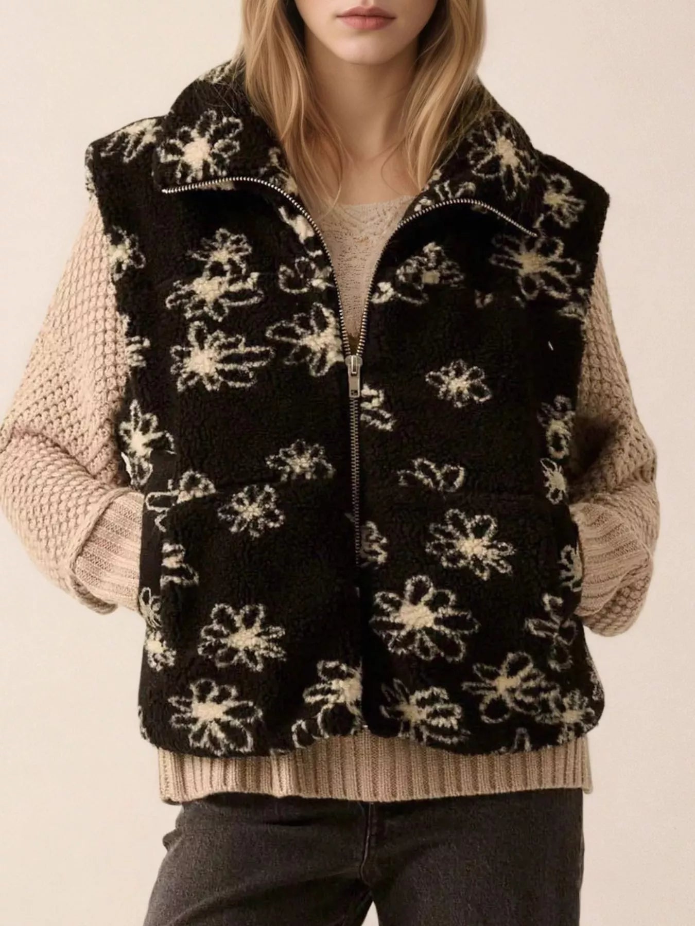 Zip Up Vest Coat with Pockets — women's vest Australia