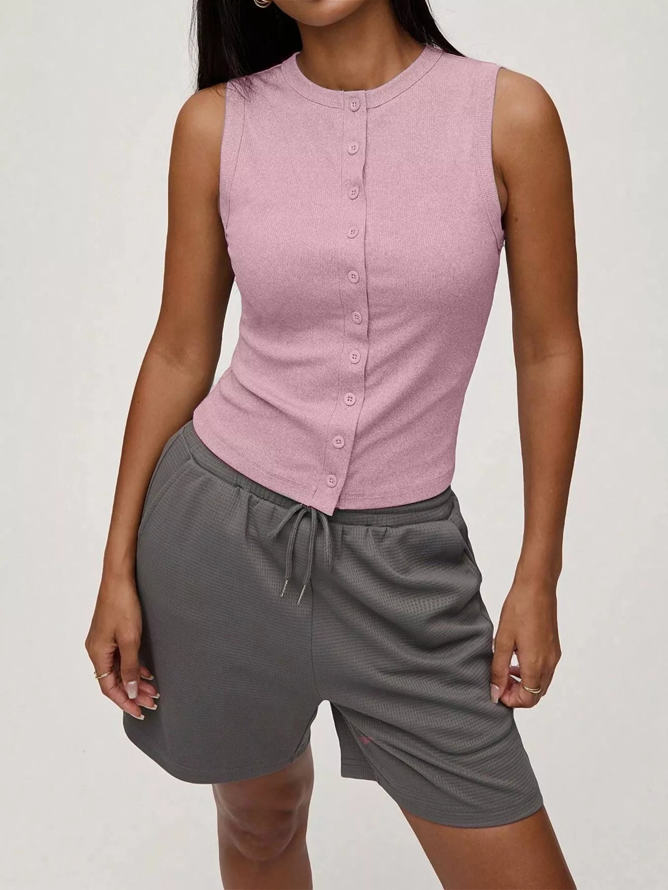Ribbed Button-Front Sleeveless Tank — women's tank top Australia