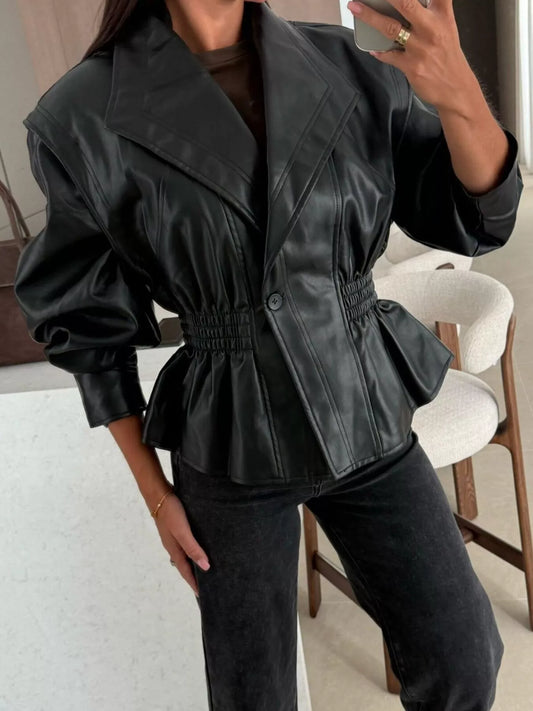Peplum Waist Leather Jacket — women's jacket Australia