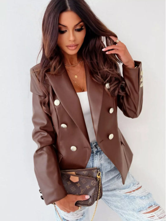 Lapel Collar Leather Blazer — women's blazer Australia