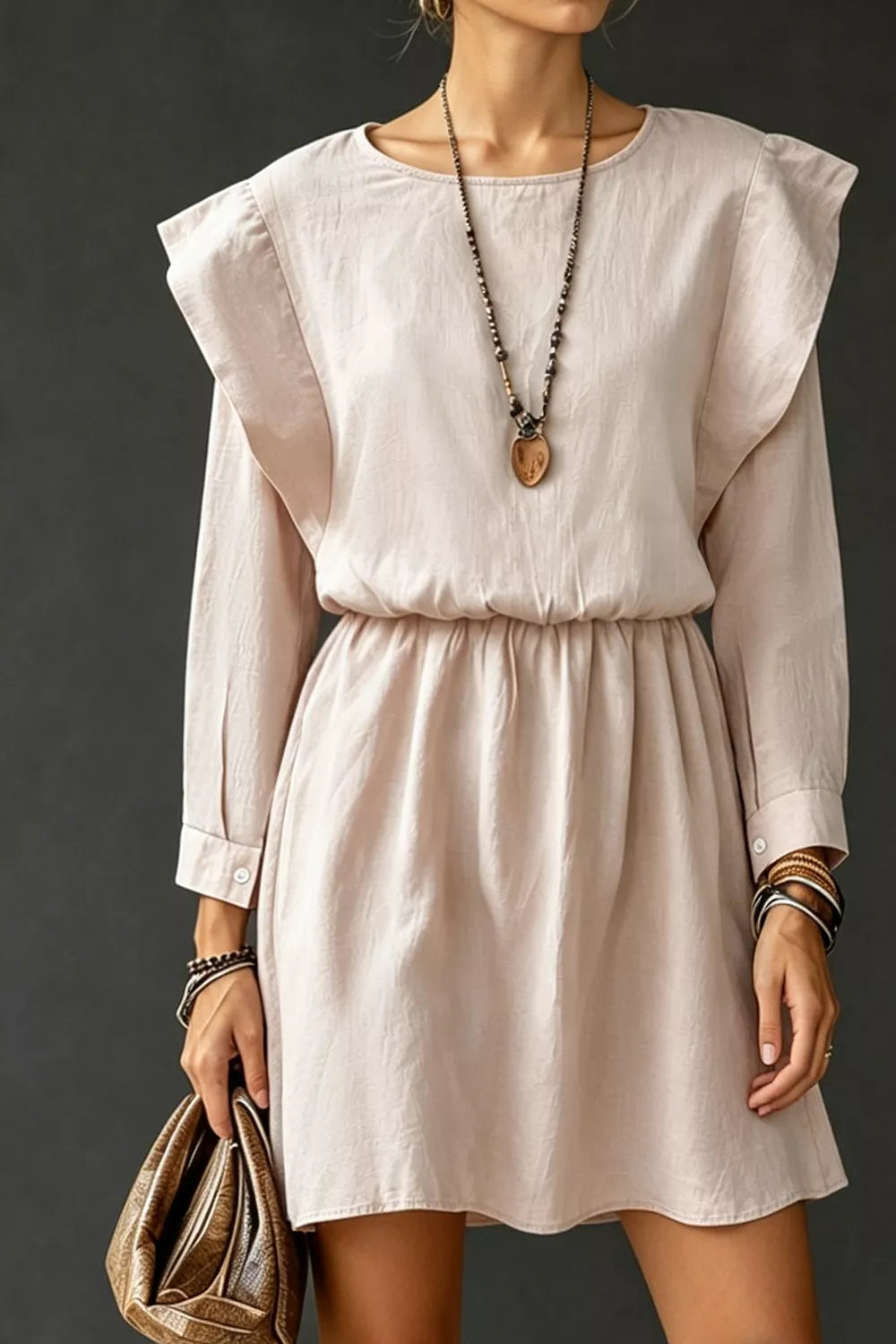 Women's Ruffled Round Neck Long Sleeve Dress — Chic and Unique AU