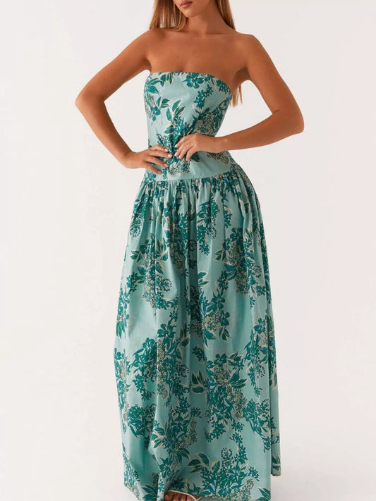 Ruched Printed Tube Maxi Dress — women's casual dress Australia