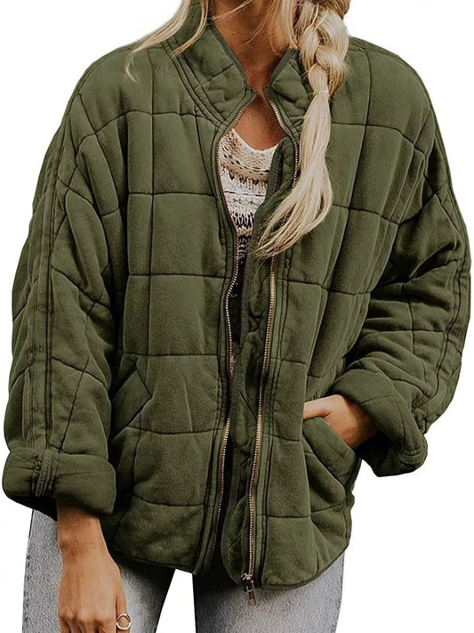 Full Size Zip Up Quilted Bomber Jacket Plus Size — women's jacket Australia