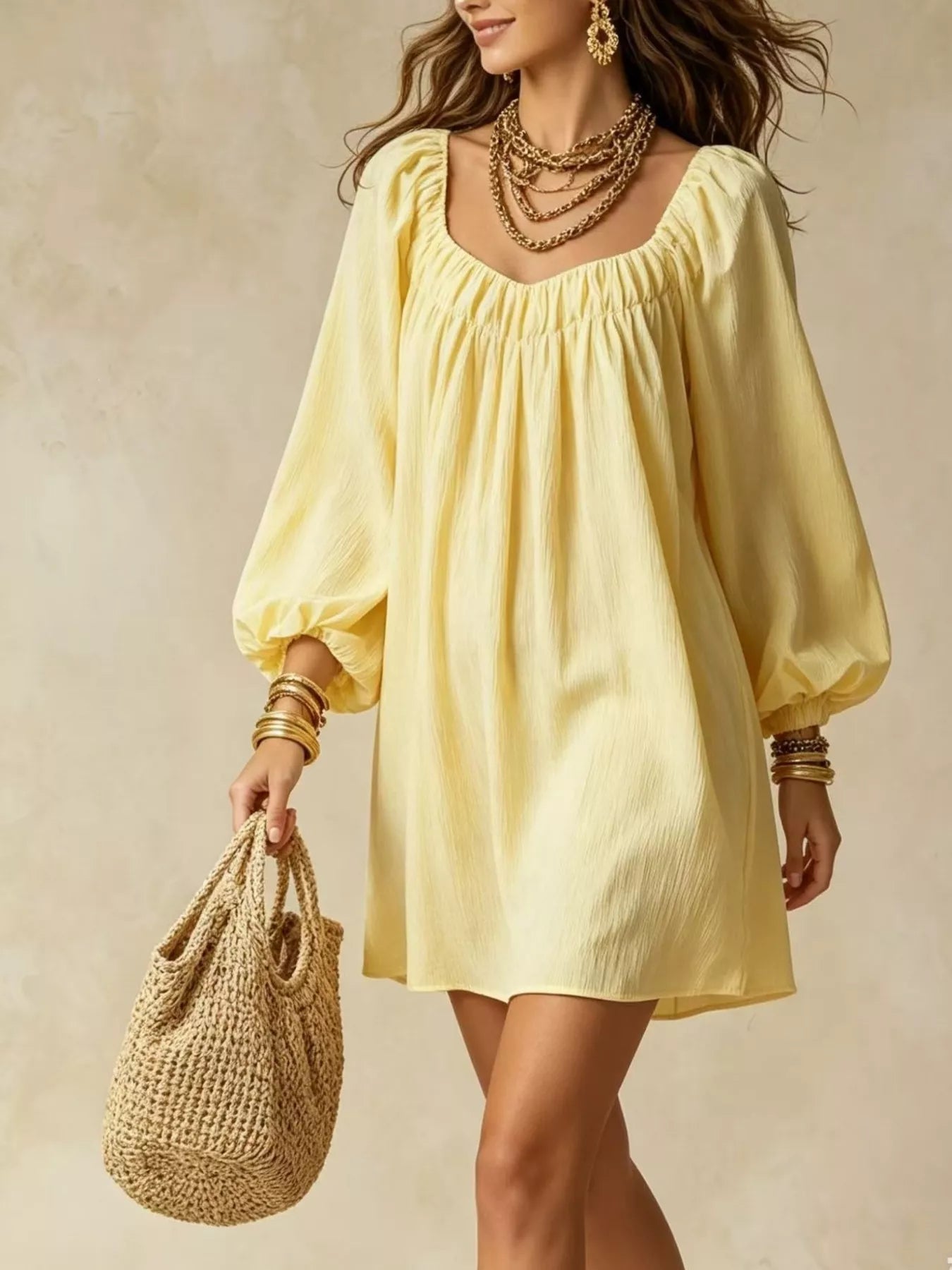 Women's Flowy Balloon Sleeve Mini Dress — Chic and Unique AU