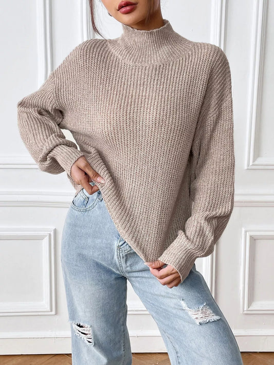 Women's Cozy Knit Turtleneck Dropped Shoulder Sweater — women's knit sweater Australia