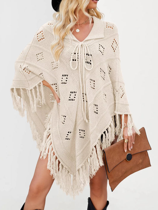 Women's Fringe Openwork Knit Cover Up — women's knitwear Australia