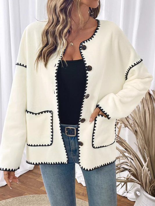 Contrast Trim Button Up Jacket — women's jacket Australia