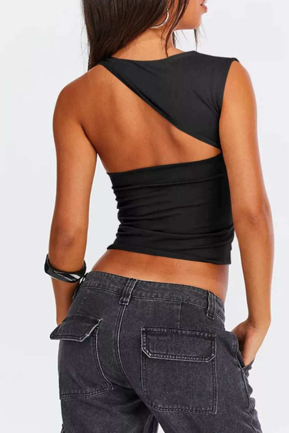 Asymmetrical Neckline Sleeveless Tank — women's tank top Australia