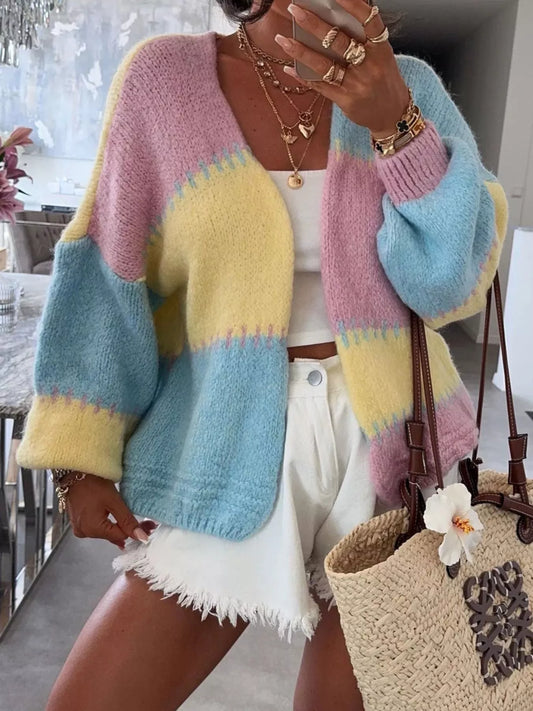 Women's Color Block Open Front Cardigan — women's knit cardigan Australia