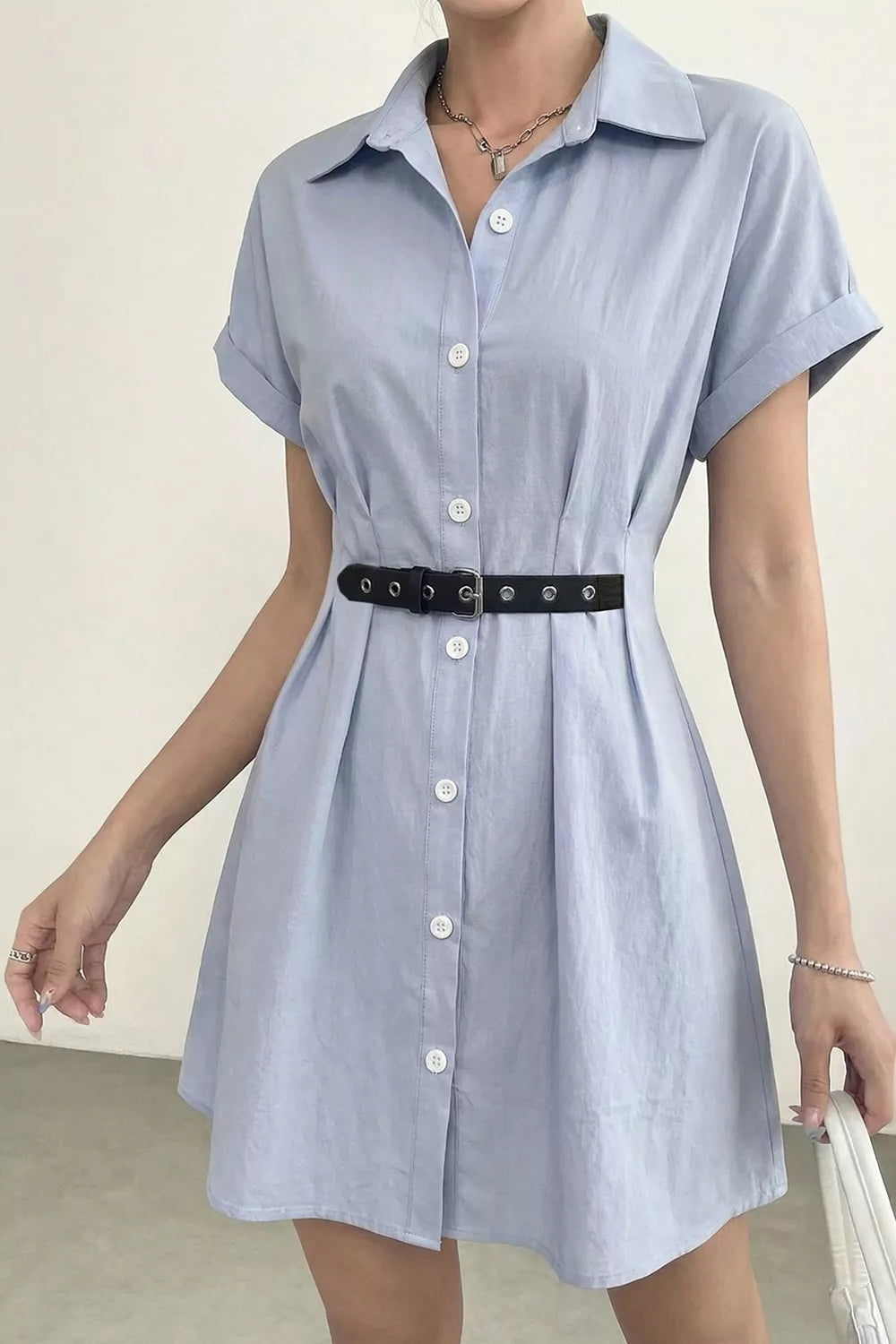 Women's Button Up Short Sleeve Shirt Dress — Chic and Unique AU