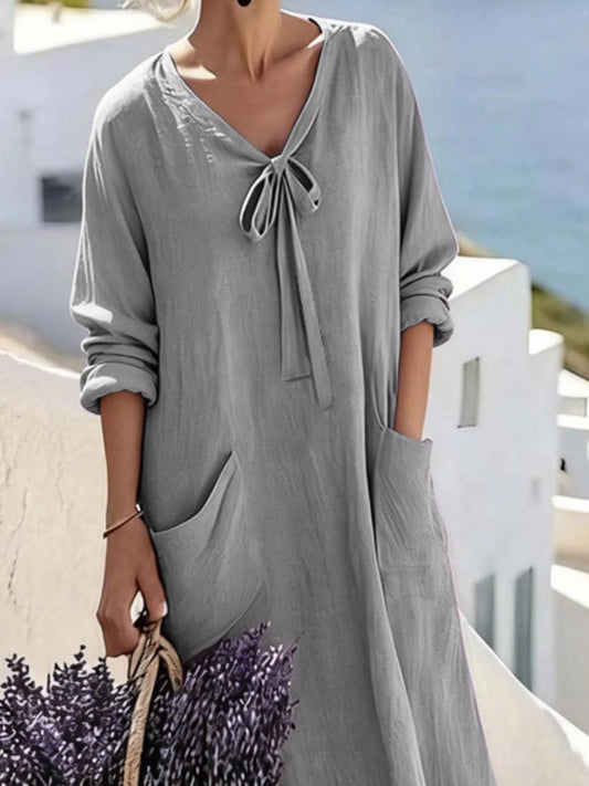 Full Size Long Sleeve Loose Maxi Dress with Pockets Plus Size — women's maxi dress Australia