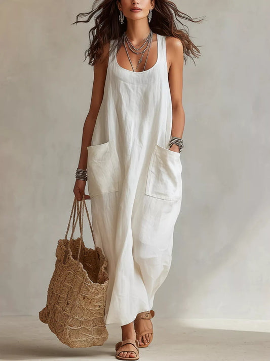 Scoop Neck Sleeveless Maxi Dress with Pockets — women's maxi dress Australia