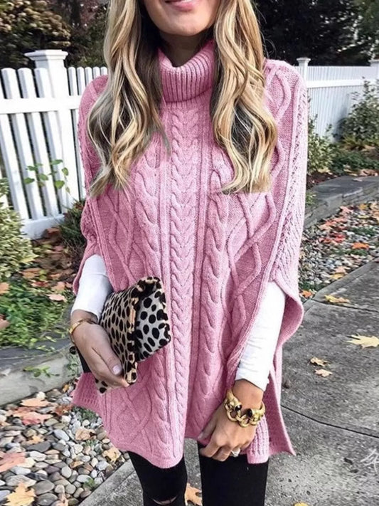 Women's Chunky Cable Knit Turtleneck Poncho Cover Up — women's knitwear Australia