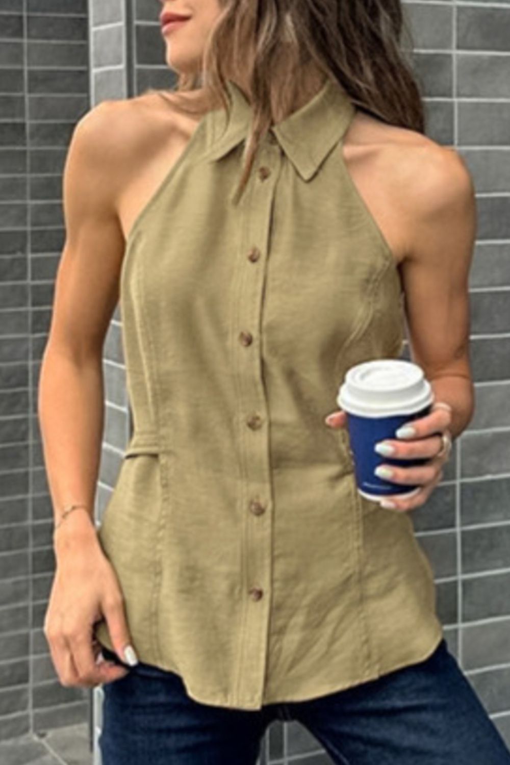 Button-Down Sleeveless Top — women's top Australia