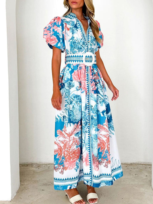Printed Puff Sleeve Midi Dress — women's casual dress Australia