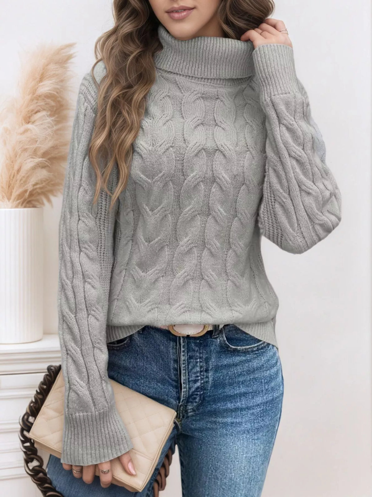 Women's Cable Knit Turtleneck Long Sleeve Sweater — women's knit sweater Australia