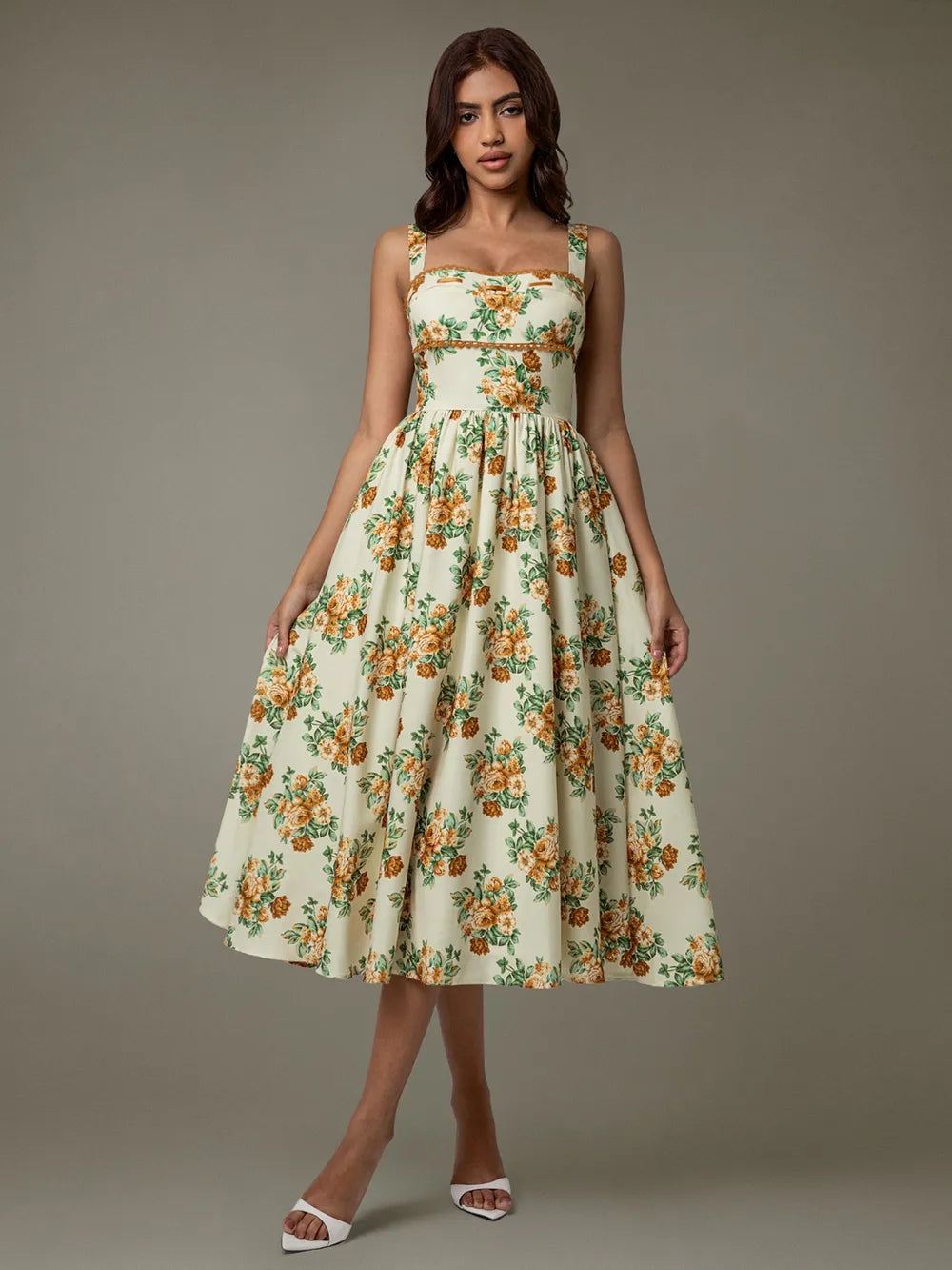 Women's Lace Trim Floral Sleeveless Midi Dress — Chic and Unique AU