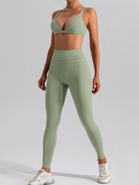 V-Neck Tank and High-Waisted Seamless Pants Active Set — gym set Australia