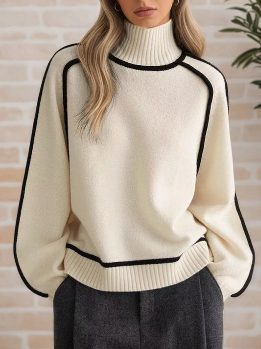 Women's Contrast Trim Turtleneck Sweater — women's knitwear Australia