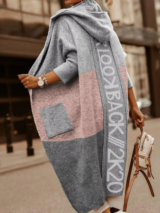Women's Plus Size Hooded Color Block Open Front Cardigan — women's knit cardigan Australia