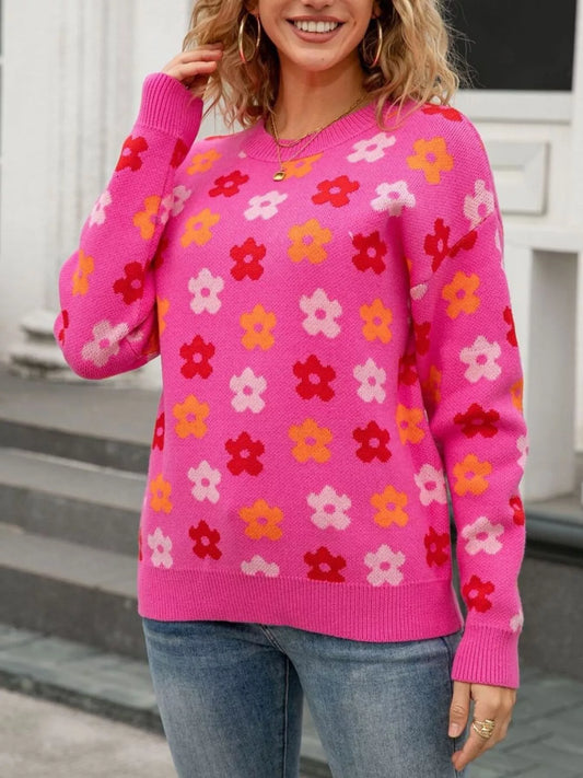 Women's Floral Crew Neck Sweater — women's knit sweater Australia