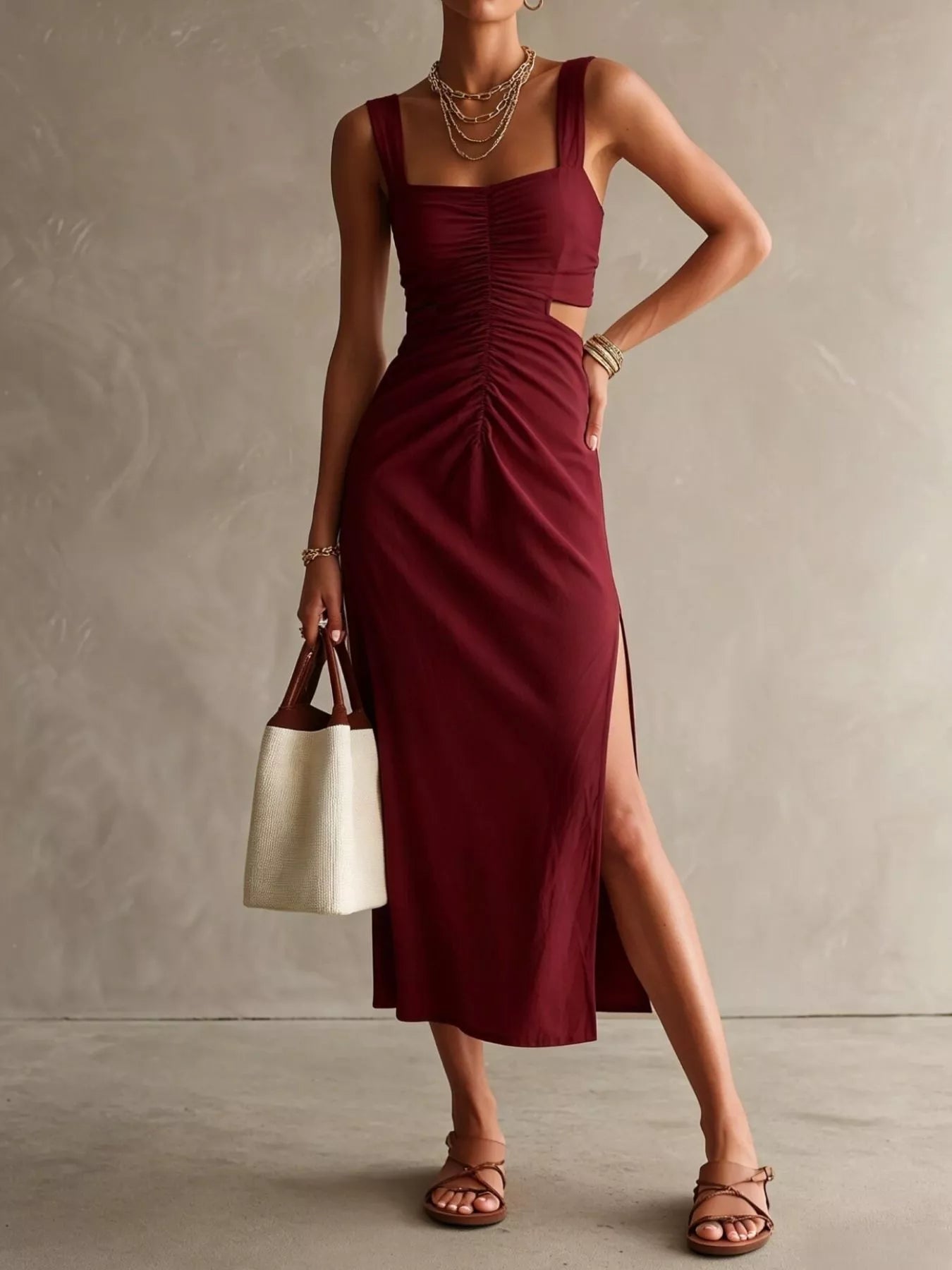 Women's Ruched Cut-Out Midi Dress — Chic and Unique AU